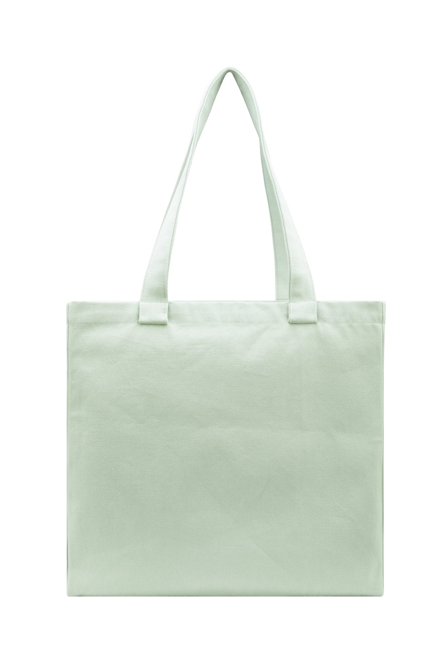 Back side of minimalist seafoam green cotton tote bag - durable, lightweight, and perfect
for everyday use.