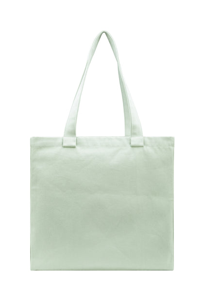 Back side of minimalist seafoam green cotton tote bag - durable, lightweight, and perfect
for everyday use.