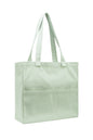 Seafoam green cotton tote bag with front pockets and wide handles - washable, sustainable, and minimalist design by Des Fabricant.
